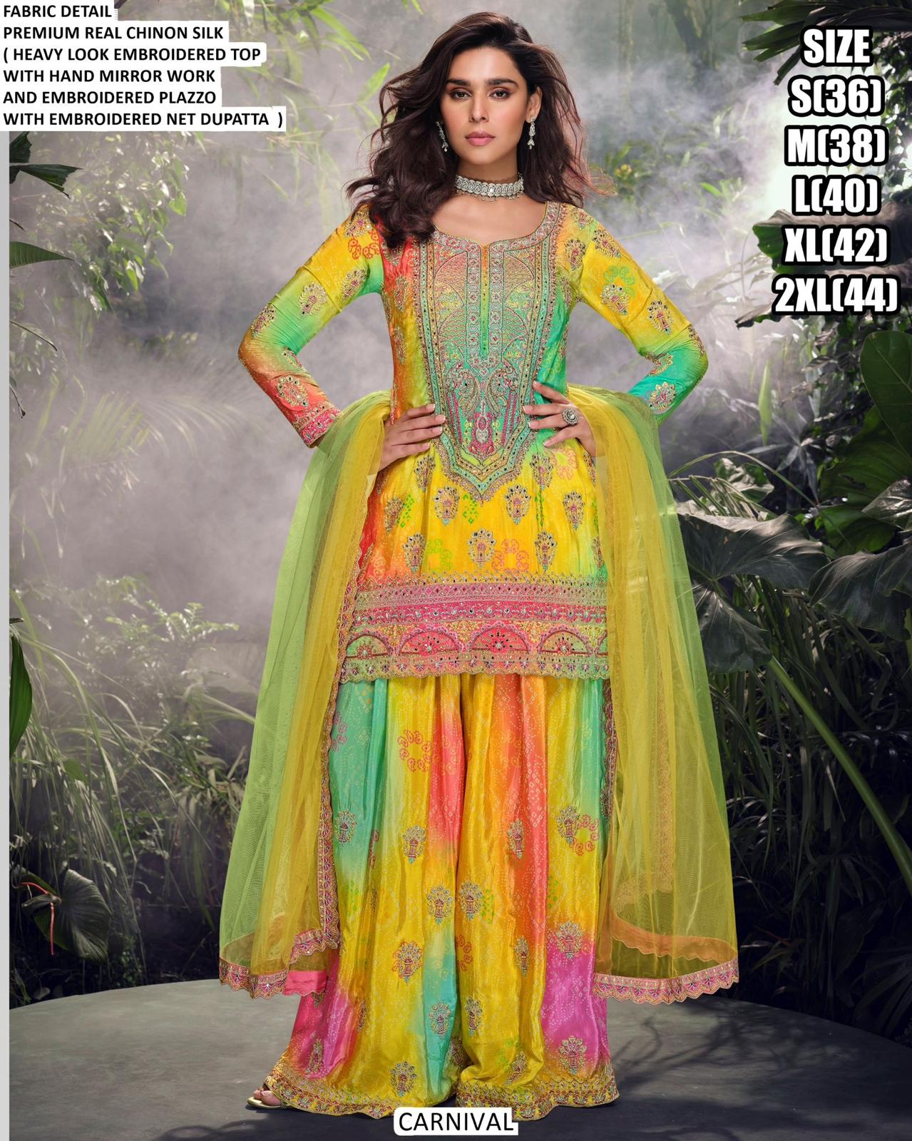 Rainbow Radiance Handwork Palazzo Set
