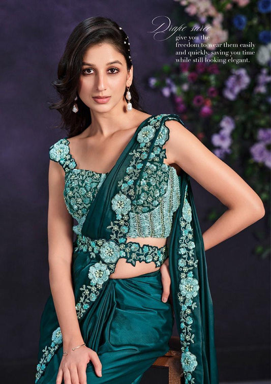 Crepe Satin Silk Designer Saree Set