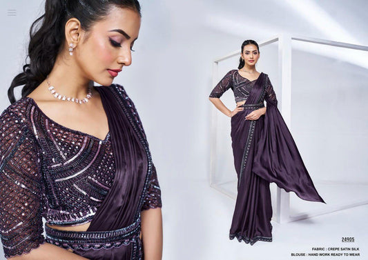 Satin Silk Beadwork Ready-to-Wear Saree