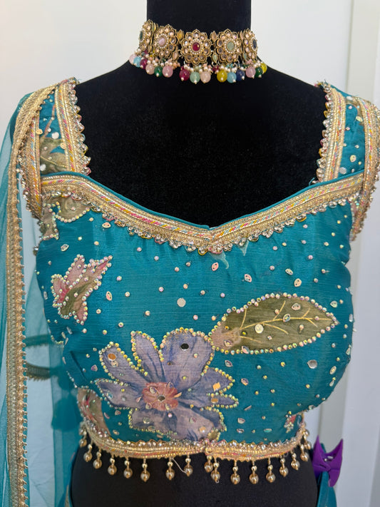 Blue-toned Floral Mahima Mahajan Inspired Lehnga Choli