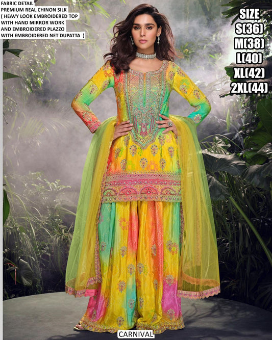 Rainbow Radiance Handwork Palazzo Set